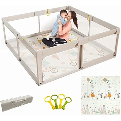 Mloong Parque Infantil Bebe, 150x150x68cm Corralito Bebe Con Alfombra Bebe, XXL Parque De Juegos Bebé,Parque De Juegos Bebé Con Malla Transpirable en Los Cuatro Lados y Ventosas Cover