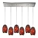 Elk Lighting 10220/6rc-emb Maui - Six Light Rectangular Pendant, Satin Nickel Finish with Fire Burnt Glass