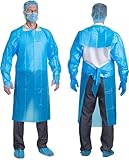 Disposable Gown Medical isolation Gown Blue Plastic Disposable Protective Gown Apron Long Sleeve Unisex (20)