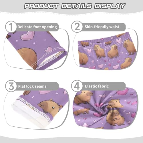 Cute Capybara Purple Hearts Girls Leggings Kids Yoga Pants Dance Active Tights 4T3