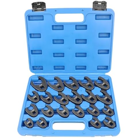 DPTOOL Crows foot Wrench Set 1/2" and 3/8” Drive Flare Nut Crowfoot Wrench Set Metric 8-32mm 6 Point Crows Feet Wrench Set 21Pcs Flare Nut Wrench Kit for Removing Nuts from hard-to-reach Areas Cover