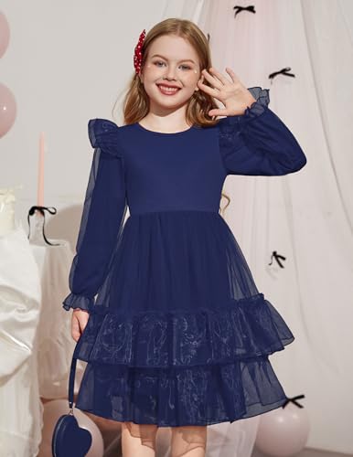 Arshiner Toddler Girls Tiered Tutu Dress Fall Formal Party Birthday Princess Long Sleeve Tulle Dresses2