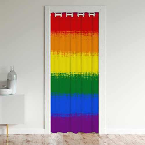 jejeloiu Cortina de puerta arcoíris para privacidad en la puerta, rayas coloridas 30%-50% oscurecimiento de la habitación, cortina térmica opaca, multicolor, Love is Love, cortina divisora de