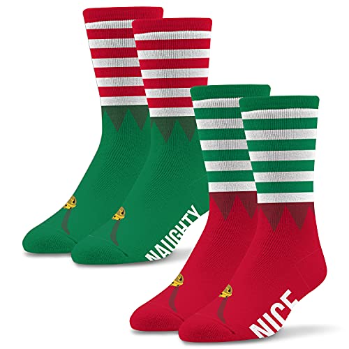Socktastic Womens Christmas Naughty And Nice - 2 Pack Of Funny Novelty Socks, Casual Crew Fits Shoe Size 6-11, Multi, Medium US
