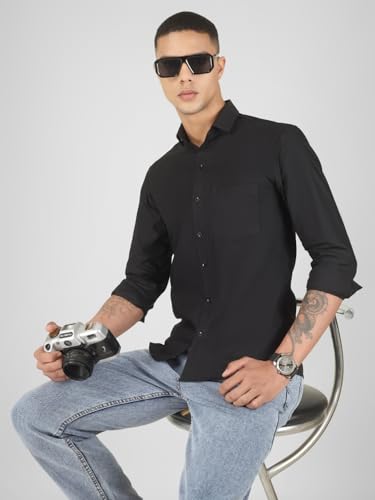 Image of Mens Cotton Lycra Full Sleeve Slim Fit Semi-Formal Shirt | Textured Pattern | Curved Hem