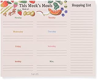 ban.do Weekly Meal Planner with Shopping List, 50 Page Wellness Food Journal, Magnetic Grocery List Notepad for Food Prep, Tutti Frutti