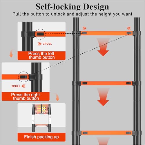 Image of Telescoping Ladder Extension Telescopic Collapsible - 8.5 FT Rv Telescope Foldable Extendable Tall Compact Aluminum Ladders - for House Roof Travel Trailers Adjustable Retractable - 330lbs Capacity