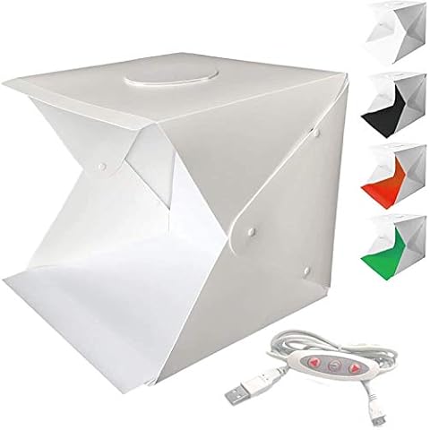 WANBY Photo Studio Tent Mini Foldable Photography Studio Portable Light Box Kit with LED Light Tent Adjustable Brightness 2 LED Lights and 4pcs Color Background(30x30 cm/12x12 inch) Cover