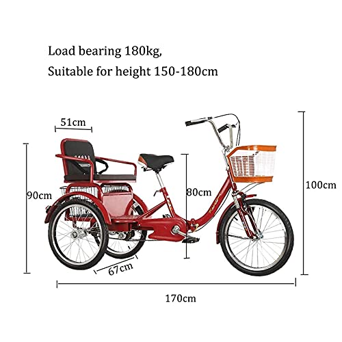 Triciclo para adultos de 20 pulgadas, con canasto trasero y asiento para pasajero, horquilla con suspensión, para personas mayores, mujeres y hombres miniatura 2
