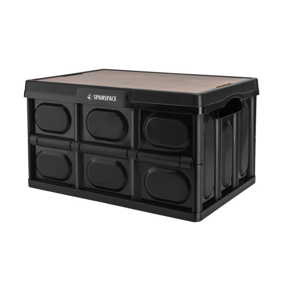 Vusign Folding Storage Box, Black, 55L – Collapsible Storage Bin