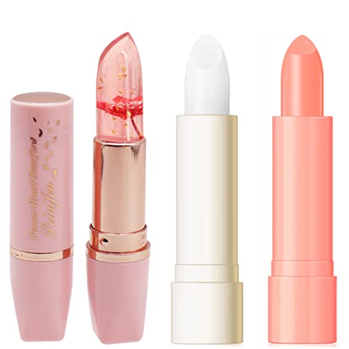 Crystal Jelly Flower Lipstick Temperature Change Lip Balm Long Lasting Moisturizer Lip Gloss Magic Color Change Lip Stick Set 3pcs (Styles #1)
