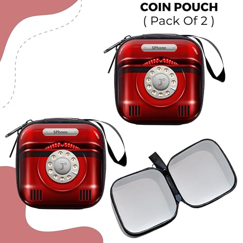 Image of Kraptick Multipurpose Coin Pouch - Compact Zipper Purse for Coins, Cash & Small Essentials Durable & Stylish Fabric Mini Organizer for Daily Use (Telephone Design) (Pack of 2)
