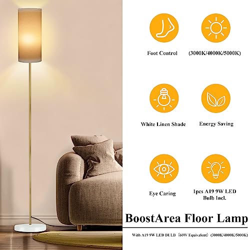 Boostarea Floor Lamp For Living Room With 3 Color Temperatures Bulb, Industrial Floor Lamps, Classic Tall Lamp For Office, Standing Lamps For Bedroom, Kids Room, Study(9W Led Bulb, White Linen Shade) #TOP1