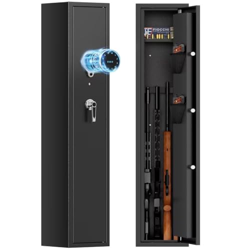 Image of KAER 2-3 Gun Safe Cabinet with Digital Keypad for Rifles & Pistols | Black anti-pry steel gun cabinet with digital keypad & spare keys, holds 2-3 guns with ammo shelf, wall /floor mountable