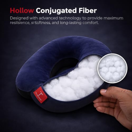 Image of Trajectory Travel Neck Pillow with Sleeping Eye Mask Combo for Travelling and Sleeping in Airplane Flight, Cab, Car, Train, Bus for Men and Women Blue(As seen on Shark Tank)