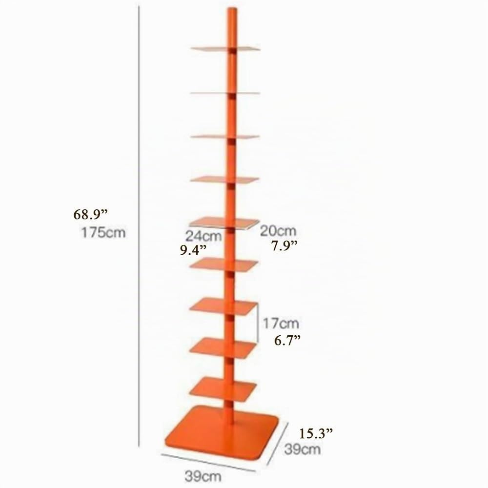 Estantería Vertical De 9 Niveles, Torre De Estantería De Columna Vertebral De Metálico, Estantería De Esquina Invisible, Estantería Estrecha para Espacios Pequeños - Negro(Orange)