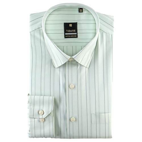 Image of 7-DAYS Men's Premium Striped Formal Shirt - Cotton Rich, Regular Fit, Full Sleeve, with Pocket, Wrinkle Resistant - Stylish Office & Everyday Wear.