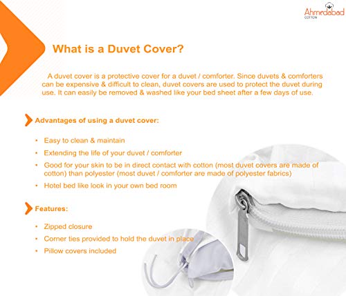 Image of Ahmedabad Cotton Double Duvet Cover Set - 90 x 100 inches (White, Grey)
