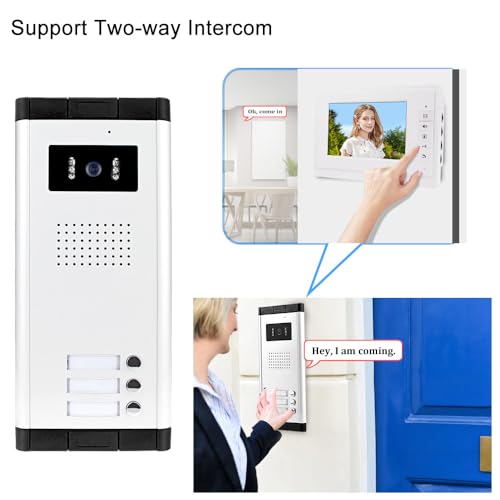 Image of 7'' Wired Color Video Door Phone Intercom System IR Night Vision Camera Doorbell +Indoor Monitor Screens for 2 /3 /4 Apartments