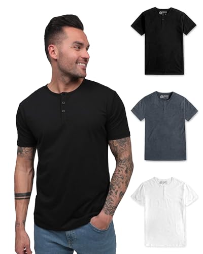 INTO THE AM Premium Henley Shirts for Men - Casual Short Sleeve Modern Fit T-Shirt