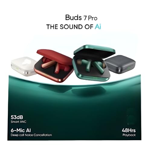 Image of Haroon Buds 7 Pro TWS Wireless Earbuds Bluetooth with Noise Cancellation 48 Hours Playtime with Charging Case (Fiery Red)