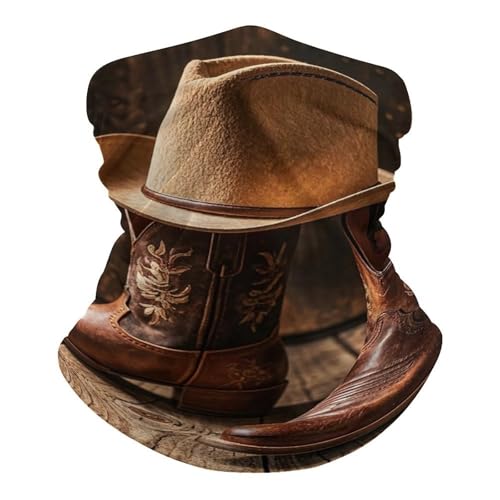 Upf 50+ Fishing Neck Gaiter Breathable Balaclava Half Face Mask Quick Dry Neckscarf Ski Mask Windproof Cowboy Hat Western Boots Face Covering for Sun Protection Outdoor