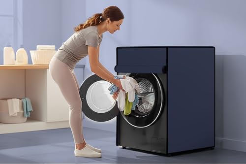 Image of Stylista Polyester Washing Machine Cover Compatible for Samsung 8 Kg Fully-Automatic Front Loading WW80T504DAB Blue