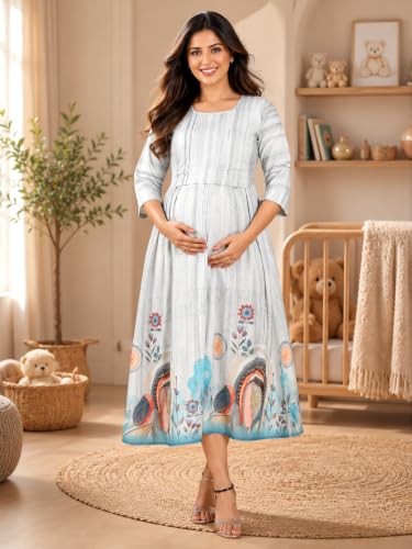 Image of RITIJYA Zipless Feeding Kurta Dress for Women | Maternity Nursing Kurti, No-Zip Easy Access | Extra Pleats Pre to Post Pregnancy | Quick-Dry Fabric | S-4XL