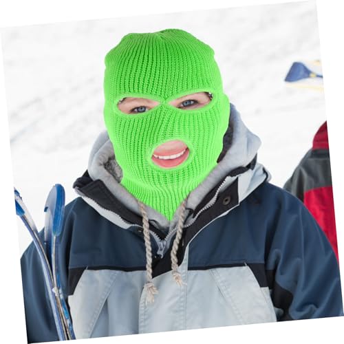 Máscara de nieve para invierno con 3 agujeros, máscara facial tejida para hombre y mujer, balaclava completa cálida, verde claro miniatura 3