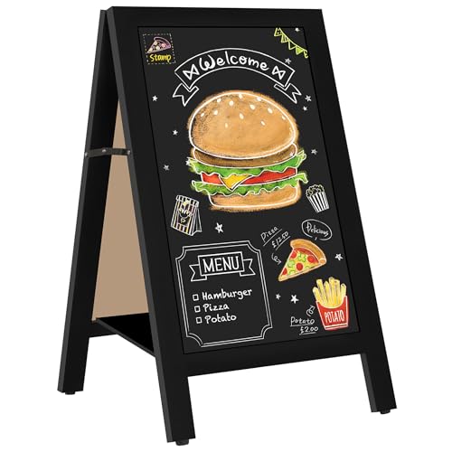 VAIIGO Pizarra Caballete Madera 45×85 cm   Pizarra Negra Magnética con Contrapeso Central Ajustable y Doble Cara y Plegable, Pizarra de Tiza para Restaurante/Bar/Cafetería/Exterior,Negro