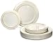 " OCCASIONS" 120 Piece Pack Heavyweight Wedding Party Disposable Plastic Plates Set - 60 x 10.5'' Dinner + 60 x 7.5'' Salad/dessert (Lace Ivory/Gold)