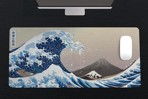 Image of The Great Wave Premium Desk Mat | Anti-Skid | Anti-Slip | 90 * 42 cm | Laptop Mat for Work from Home /Office /Gaming- Extended Mouse pad and Keyboard Desk mat