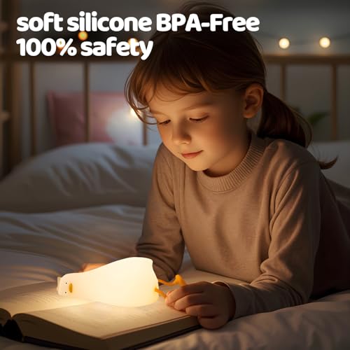 Image of Rytinazzz Silicone Night Light for Kids, 50H Long Battery Duck Lamp (Lying), Gift for Kids, Soft Dimmable Bedside Light, Rechargeable Tap Control