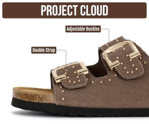 Image of Project Cloud 100% Genuine Leather Flat Sandals For Women 2026 Cork Footbed Womens Sandals with Memory Foam and arch support Vacation Essentials Slides for Women Footwear (Venita)