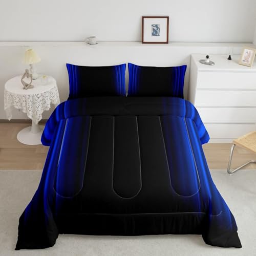 Geometric Abstract Ombre Comforter Set Kids Teens Dark Blue and Black Striped Bedding Bed Set Decor Modern Fashion Comforter Inner Fill Bedroom Collection 3Pcs King Size