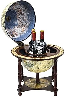 COSTWAY Tabletop Globe Drinks Cabinet, 330MM Retro Style Bar Wine Stand, Liquor Whisky Alcohol Beverage Glass Bottle Holder for Home Restaurant Dining Room Living Room (Brown) (Beige)