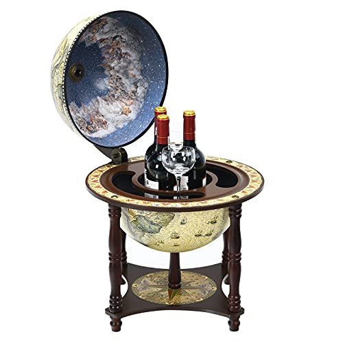 COSTWAY Tabletop Globe Drinks Cabinet, 330MM Retro Style Bar Wine Stand, Liquor Whisky Alcohol Beverage Glass Bottle Holder for Home Restaurant Dining Room Living Room (Beige)