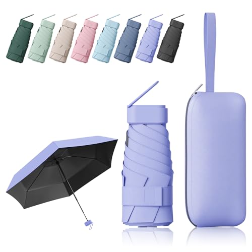 FESDMOH Mini Parapluie, Parapluie Pliant, Ombrelle Anti Uv, Mini Parapluie de Poche, Voyage, Poche Solide, avec Boîte de Rangement (Violet)