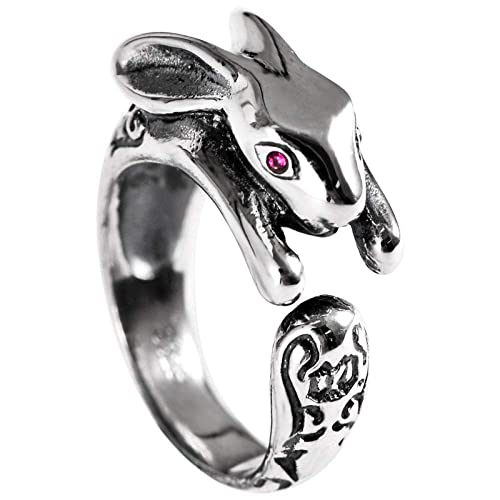 ODHLMFQ Women Adjustable S925 Retro Small Cute White Rabbit Novelty Open Finger Ring for Wedding Birthday Party Jewelry