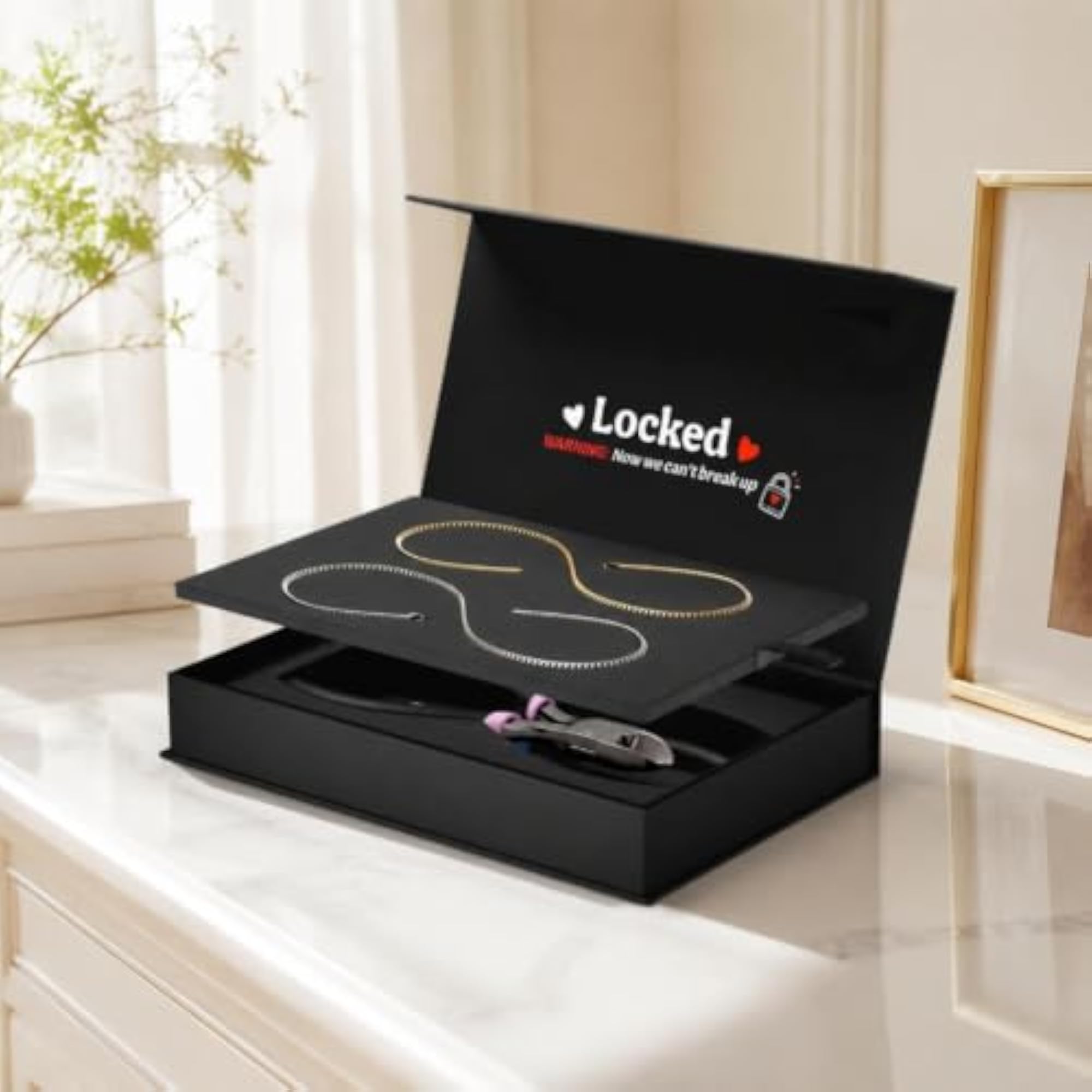 Couples Black Locking Bracelet Set, Romantic Gift for Lovers
