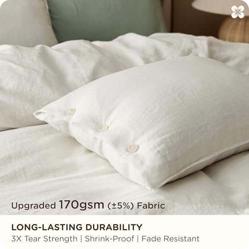 Image of Bedsure PureWoven European Flax Linen Duvet Cover Set, King, White