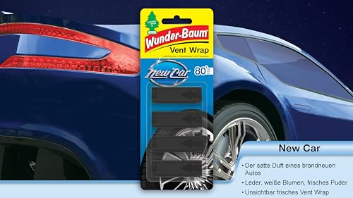 WUNDER-BAUM Vent Wrap | Lufterfrischer fürs Lüftungsgitter | Bietet langanhaltenden Duft | Unauffälliges Design | New Car, 4 Stück