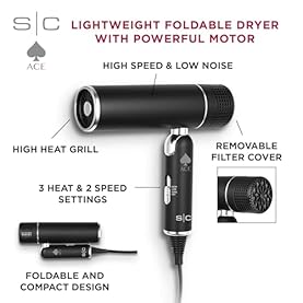 Alternative view of StyleCraft Ace Foldable Lightweight Hair Dryer with Powerful Motor with Diffuser and Concentrator Nozzle