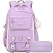 AO ALI VICTORY Backpack for Girls Set with Pencil Case 15.6 Inch Laptop School Bag Cute Kids Elementary College Backpacks Large Bookbags for Women Teens Students Anti Theft Travel Daypack - Purple