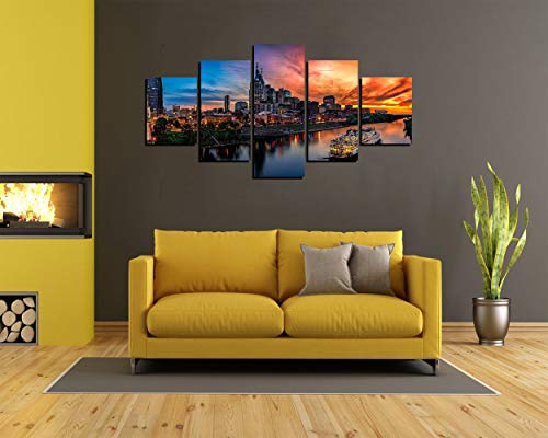 Nashville Wall Art Nashville Tennessee Art Wall Decor Nashville Skyline Picture Canvas Print Cumberland River Poster Framed Home Living Room Bedroom Decoration(60''Wx32''H) - Image 5