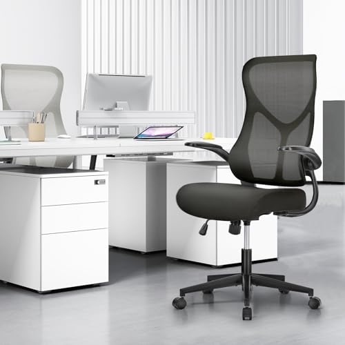 Sweetcrispy Desk Office Chair,Ergonomic High Back Computer Swivel Gaming Chairs with Adjustable Height, Lumbar Support, Flip Up Arms, 120°tilt, Black