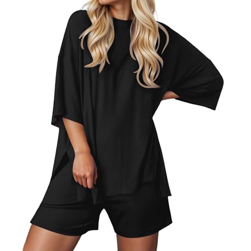 Short de sport femme ensemble t-shirt noir tenue décontractée été S