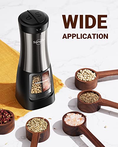 Sangcon 2 In 1 Electric Salt And Pepper Grinder Set, Battery Powered Dual Salt And Pepper Grinder Shaker Mill, Automatic One-Handed Operation Refillable With Light, Adjustable Ceramic Grinder #TOP5