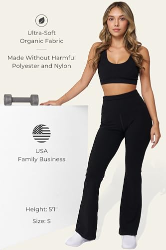 Legging feminina rodada de algodão premium, calça de ioga feminina flare preta flare com controle de