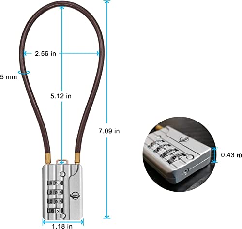SISAV 30CM/12in Long Cable Locks Cable 4-Digit Combination Lock Re-settable Combination Security Cable Lock Luggage Suitcase Gun Helmet Cable 5mm Diameter Silver - Image 4